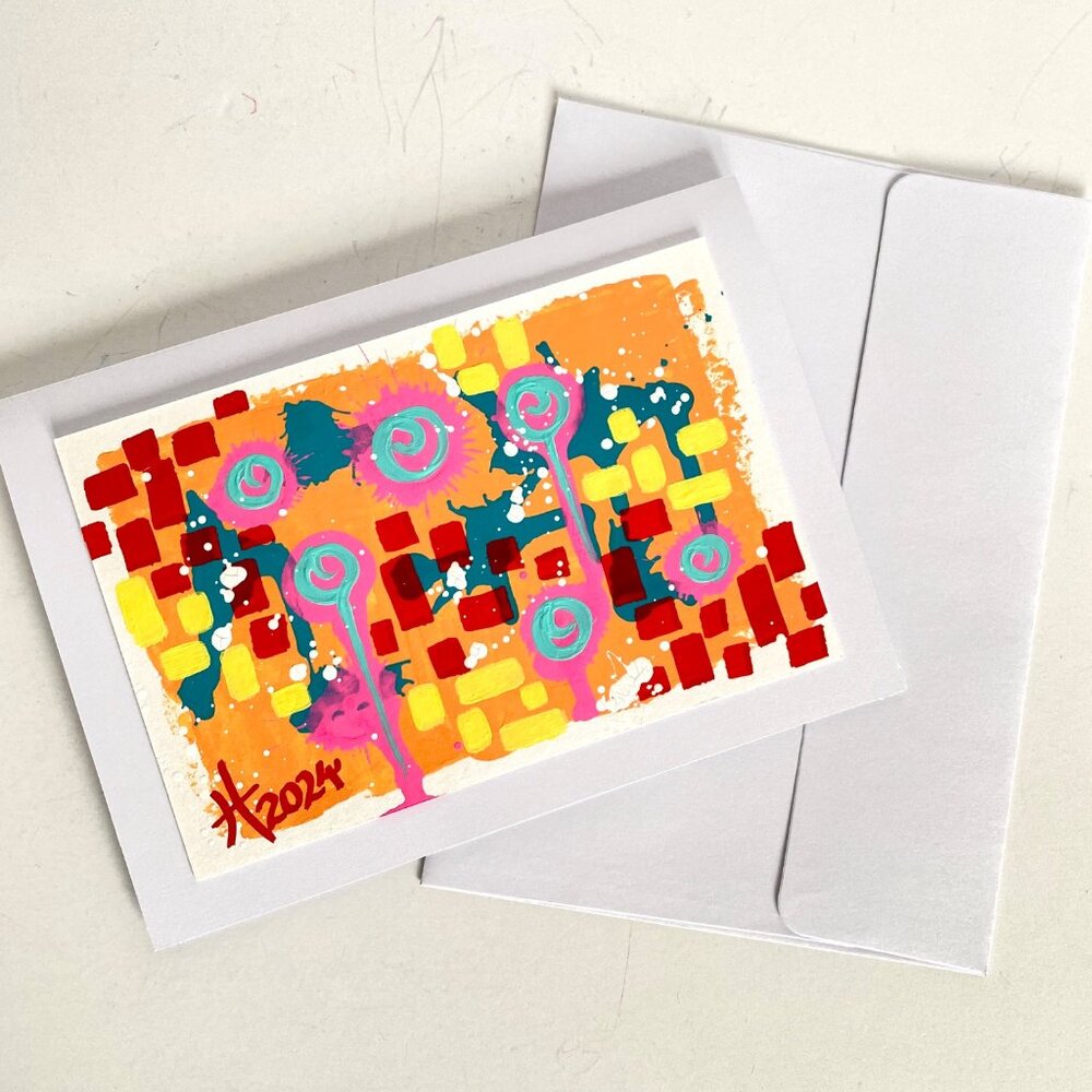 Colorful Abstract Acrylic Art Handmade Original Blank Greeting Card and Envelope - Picture 5 of 5